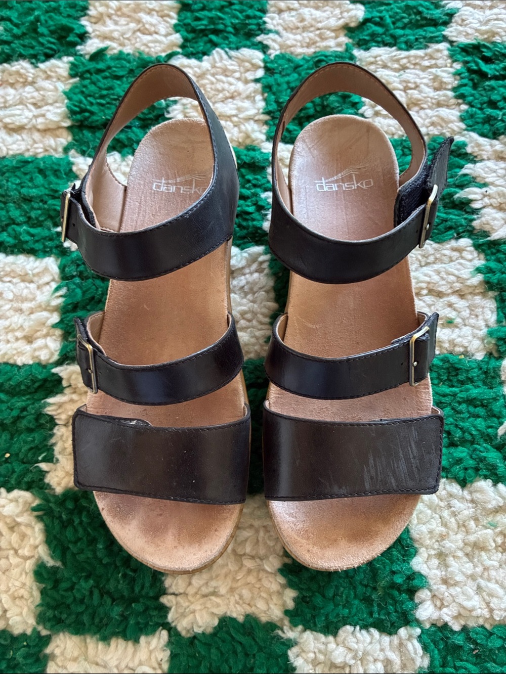 Dansko Women's Black Platform Sandals with Wood-Effect Heel - Picture 2 of 7
